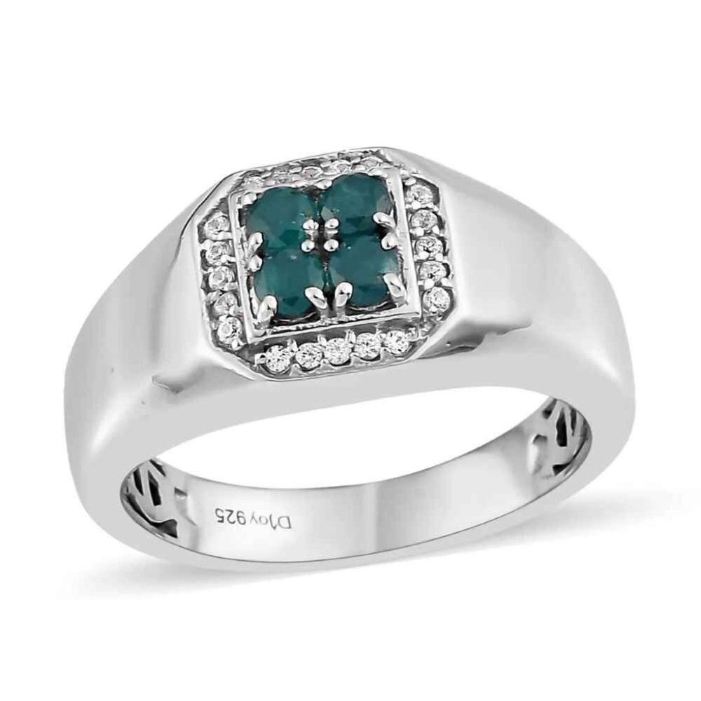 AAA Grandidierite and White Zircon Men's Ring in Platinum Over Sterling Silver